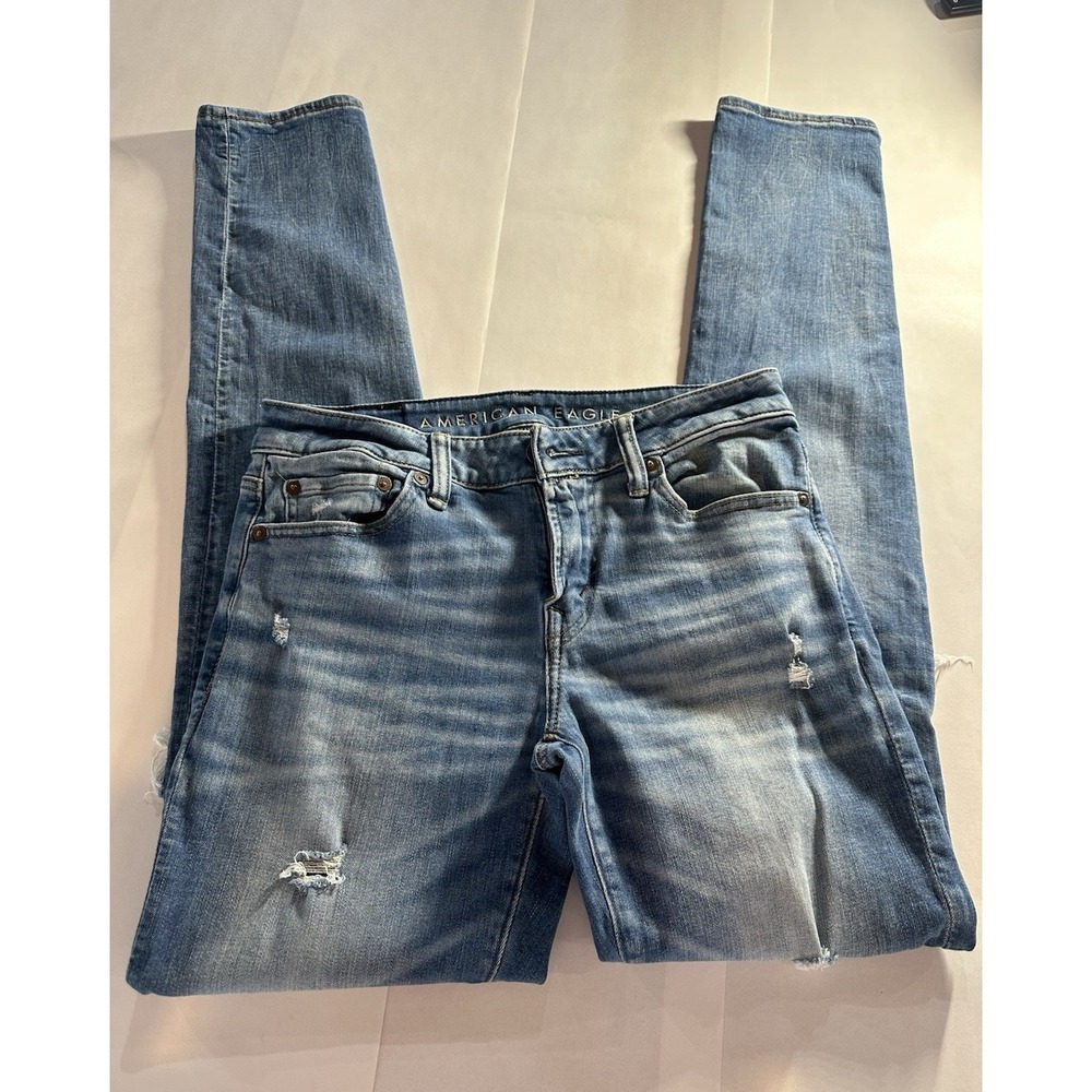 American Eagle 30/36 Men's AirFlex+ Light Wash Blue Distressed Skinny Jeans